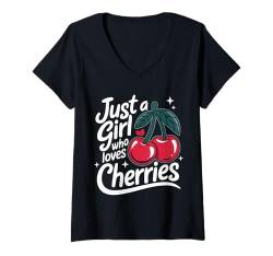 Damen Cherry Nur ein Mädchen, das Kirschen liebt T-Shirt mit V-Ausschnitt von Cherry Cherries Fruit Food