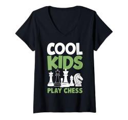 Damen Chess Cool Kids Play Schachfiguren T-Shirt mit V-Ausschnitt von Chess Chess Player