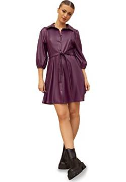 Chi Chi London Damen Hemdkleid aus Polyurethan mit Ballonärmeln in Lila Lässiges Abendkleid, violett, 38 von Chi Chi London