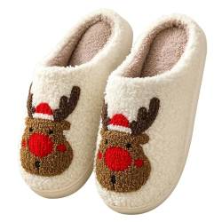 ChicSoleil Weihnachten Rentier Hausschuhe Winter Damen，Herren Plüsch Pantoffeln，Weihnachtsmann Cozy Warme Slippers,Lustige Geschenke for Weihnachten（Roter Elch Gr.34/35） von ChicSoleil