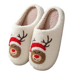 ChicSoleil Weihnachten Rentier Hausschuhe Winter Damen，Herren Plüsch Pantoffeln，Weihnachtsmann Cozy Warme Slippers,Lustige Geschenke for Weihnachten (Elch Gr.36/37) von ChicSoleil