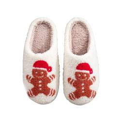 ChicSoleil Weihnachten Rentier Hausschuhe Winter Damen，Herren Plüsch Pantoffeln，Weihnachtsmann Cozy Warme Slippers,Lustige Geschenke for Weihnachten (Roter Lebkuchenmann Gr.40/41) von ChicSoleil