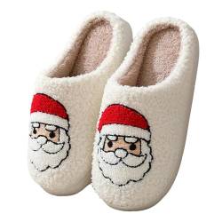 ChicSoleil Weihnachten Rentier Hausschuhe Winter Damen，Herren Plüsch Pantoffeln，Weihnachtsmann Cozy Warme Slippers,Lustige Geschenke for Weihnachten （Weihnachtsmann Gr.36/37） von ChicSoleil