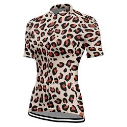 Chickwin Radtrikot Damen Kurzarm Top, Leopard Drucken Sommer Fahrradtrikot MTB Elastische Fahrradbekleidung Fahrrad Top T Shirt Atmungsaktive Cycling Jersey Bekleidung von Chickwin