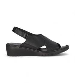 Chika10 für Damen. KANDISKI 01671 Ledersandalen Kandiski 01671 schwarz (38), 3 bis 5 cm, Klettverschluss, Lässig von Chika10