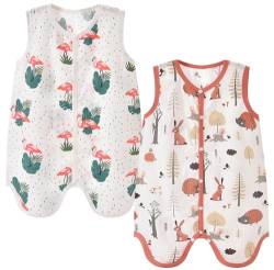 Chilsuessy Baby Sommer Schlafsack mit Füßen 2er Pack 0.5 Tog Leicht atmungsaktiv Kleinkind Schlafsack mit Füßen Sommer Schlafanzug für Jungen Mädchen, Igel + Flamingo, L/Baby Höhe 90-100cm von Chilsuessy