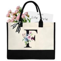 Chirest Make-up-Tasche für Damen, A-Z, 26 Buchstaben, personalisierbar, Geburtstagsgeschenke für Frauen, Mutter, Geschenke für Freundin, Braut, Brautjungfer, große Kosmetiktasche, F von Chirest