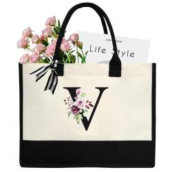 Make-up-Tasche für Damen, A-Z, 26 Buchstaben, personalisierbar, Geburtstagsgeschenke für Frauen, Mutter, Geschenke für Freundin, Braut, Brautjungfer, große Kosmetiktasche, V von Chirest