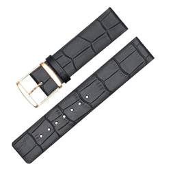 Chlikeyi Echtleder-Uhrenarmband 12mm-22mm, Armband mit roségoldener Dornschließe, Bambusmuster, Schwarz, 22mm von Chlikeyi