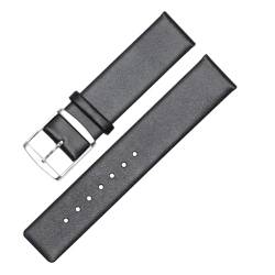 Chlikeyi Uhrenarmband aus echtem Leder, 12-22mm, Armband mit silberner Dornschließe, Leinwandbindung, Schwarz, 22mm von Chlikeyi