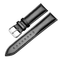 Chlikeyi Unisex-Uhrenarmband aus echtem Leder, 12-24mm, Armband mit silberner Dornschließe, Schwarz, 18mm von Chlikeyi