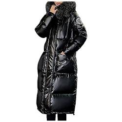 Chnnamzu Daunenmantel Lang Damen Glänzend - Winterjacke Damen Lang Daunenjacke Mit Kapuze Herbst Winter Lang Puffer Jacke Mantel Warm Wintermantel mit Reißverschluss und Tasche von Chnnamzu