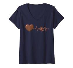 Damen Chocolate Sweet Sugar I Love Chocolate Lover Cute Heartbeat T-Shirt mit V-Ausschnitt von Chocolate Naturally Sweets Addiction Sweet Lover