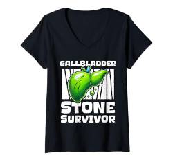 Damen Gallbladder Removal Stone Survivor T-Shirt mit V-Ausschnitt von Cholezystektomie Gallenblase Design Idee