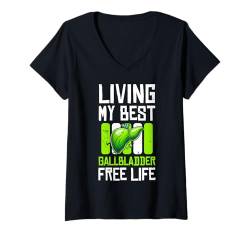 Damen Living My Best Gallbladder Free Life Gallbladder Removal T-Shirt mit V-Ausschnitt von Cholezystektomie Gallenblase Design Idee