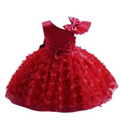 Choomomo Baby Mädchen Kleid Prinzessin Kleid Off-Shoulder Partykleid Tüll Spitzen Partykleid Taufkleid Kleinkinder Hochzeit Brautkleid Burgundy 86-92 von Choomomo