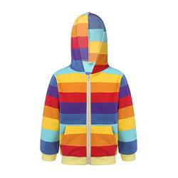 Choomomo Kinder Mädchen Regenbogen Kapuzepullover Hoodie Mit Reißverschluss Langarm Sweatshirt Baumwolle Jacke Tops Frühling Herbst Kleidung Dunkle Regenbogen 110-116 von Choomomo