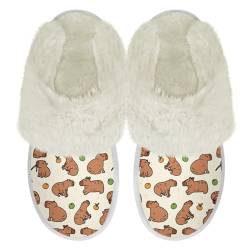 Chririnla Cartoon Capybara Hausschuhe Womens Fuzzy Slipper Warme gemütliche Slip-on Slipper Leichte Anti-Rutsch Haus Slipper für Indoor Outdoor Capybara Liebhaber,40-41EU von Chririnla