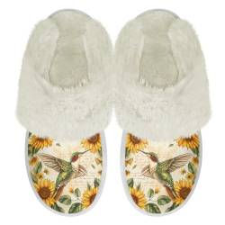 Chririnla Kolibri Sonnenblumen Hausschuhe für Frauen Bequeme flauschige Hausschuhe Anti Rutsch Haus Schuhe Lady Indoor Memory Foam Slipper,36-37EU von Chririnla