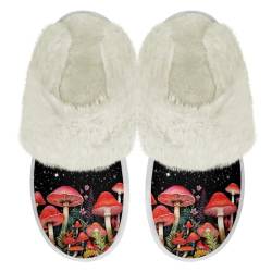 Chririnla Nette rote Pilze Frauen Slipper Fuzzy Warme Haus Slipper für Indoor Outdoor, Leichte bequeme Home Slipper Sandalen,38-39EU von Chririnla