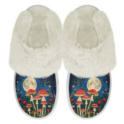 Chririnla Pilz Mond Fuzzy Slipper Warmer Winter Slipper für Frauen Anti Rutsch Indoor Hausschuhe Memory Foam Haus Schuhe,44-45EU von Chririnla