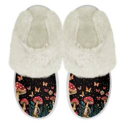 Chririnla Pilz Schmetterling Hausschuhe für Frauen Fuzzy Winter Haus Slipper Bequeme leichte geschlossene Zehe Hausschuhe Anti Rutsch Pilz Fuzzy Hausschuhe,44-45EU von Chririnla