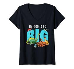 Damen My God is So Big - Christlicher Glaube Kinder & Erwachsene Dinosaurier T-Shirt mit V-Ausschnitt von Christian Faith Kids Bible Verse Inspiration