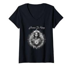 Damen Jesus is king, Christian Faith and Love T-Shirt T-Shirt mit V-Ausschnitt von Christian Faith and Love T-Shirt