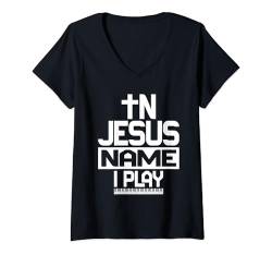 Damen In Jesus Name spiele ich Klavier Christliche Musik Jesus Gott T-Shirt mit V-Ausschnitt von Christian Piano Jesus Religious Catholic Tee