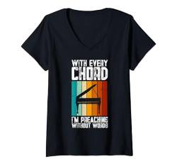 Damen Mit jedem Akkord predige ich ohne Worte Piano God T-Shirt mit V-Ausschnitt von Christian Piano Jesus Religious Catholic Tee