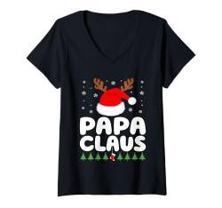 Damen Weihnachtsmütze mit Papa-Claus-Familie T-Shirt mit V-Ausschnitt von Christmas Family Matching X-mas Festive Holiday