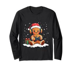 Lustiger Weihnachts-Gamer-Lebkuchen-Xmas Gaming Männer Jungen Kinder Langarmshirt von Christmas Gamer Gingerbread Video Gaming Lover tee