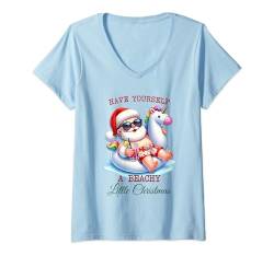 Damen Weihnachten im Juli Sommer Santa Have a Beachy Little Xmas T-Shirt mit V-Ausschnitt von Christmas In July Funny Santa Claus Summer Tees