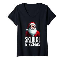 Damen Skibidi Rizzmas Frohe Weihnachten Weihnachtsmann Lustiges Weihnachtsfest für Kinder T-Shirt mit V-Ausschnitt von Christmas Matching Pajamas Xmas