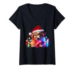 Damen Niedliches Baby-Welpen-Tier, Weihnachtshund, Grafik T-Shirt mit V-Ausschnitt von Christmas Puppy Matching Family Graphics