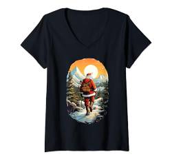 Damen Weihnachtsmann Wandern Trekking Wanderer Bergliebhaber Weihnachten Weihnachten T-Shirt mit V-Ausschnitt von Christmas Santa's Hobbies Style