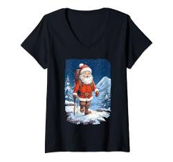 Damen Weihnachtspyjama mit Weihnachtsmann-Motiv T-Shirt mit V-Ausschnitt von Christmas Santa's Hobbies Style
