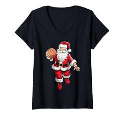 Damen Weihnachtsmann Basketballspieler Weihnachten Basketeer Kinder T-Shirt mit V-Ausschnitt von Christmas Santa's Sporting Style