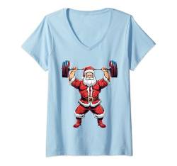 Damen Weihnachtsmann Gewichtheben Bodybuilding Fitness Gym Weihnachten T-Shirt mit V-Ausschnitt von Christmas Santa's Sporting Style