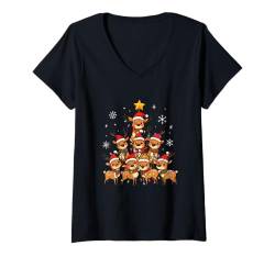 Damen Rentier Weihnachten Xmas Mädchen Jungen Lustiger Weihnachtsmann T-Shirt mit V-Ausschnitt von Christmas Shirts Pajamas Men Women Kids Gifts