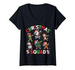 Damen Christmas Squad Dabbing Santa Elf Family Matching Xmas T-Shirt mit V-Ausschnitt von Christmas Squad Wrapped with Christmas Lights