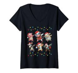 Damen Dabbing Bauernhoftiere Xmas Party Familie Matching T-Shirt mit V-Ausschnitt von Christmas Squad Wrapped with Christmas Lights