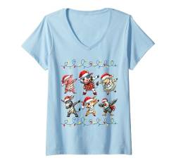 Damen Dabbing Bauernhoftiere Xmas Party Familie Matching T-Shirt mit V-Ausschnitt von Christmas Squad Wrapped with Christmas Lights