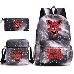 Chukamalilayi FNAF Rucksack-Set für Schüler, Schultasche mit Umhängetasche, Federmäppchen, Fazbear Foxy Ennard Cartoon, bedruckte Büchertasche für Jungen und Mädchen, 3-teilig, Typ11, Casual von Chukamalilayi