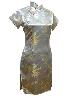 Vintage Drache und Phönix Kurz Qipao Elegant Frauen Cheongsam Mandarinenkragen Sexy Mini Chinesisches Kleid Oversize Gold 3 4XL von Chyoieya