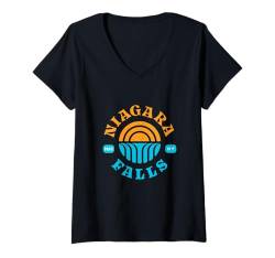 Damen Niagara Falls New York Souvenir Minimal Wasserfall Ikone T-Shirt mit V-Ausschnitt von CiLo CoLi