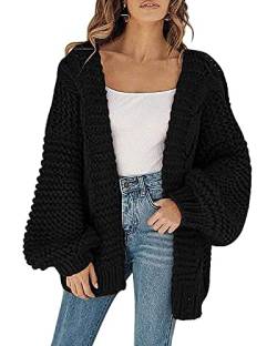 Cicy Bell Damen Strickjacken Cardigan Lose Laternenärmel Elegante Übergroße Pullover Schwarz M von Cicy Bell