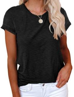 Cicy Bell Damen T-Shirt Elegant Sommer Basic t-Shirts Casual Rundhals Klamotten Tops Schwarz L von Cicy Bell