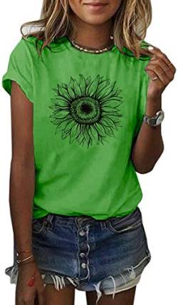 Cicy Bell Damen-T-Shirts, kurzärmelig, Sonnenblumen-Grafik, lockere Sommer-Tops, Grün , Mittel von Cicy Bell