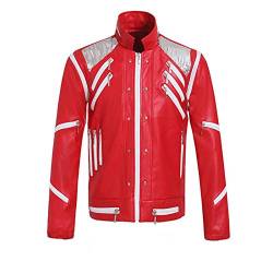 Michael Jackson Lederjacke Beat it Jacket rot Kostüm Biker Lederjacke - Rot - Groß von Ciguo